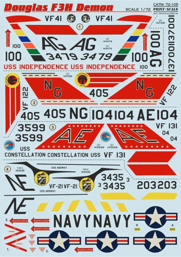 Print Scale 72-105 1/72 McDonnell F-3 Demon Model Decals