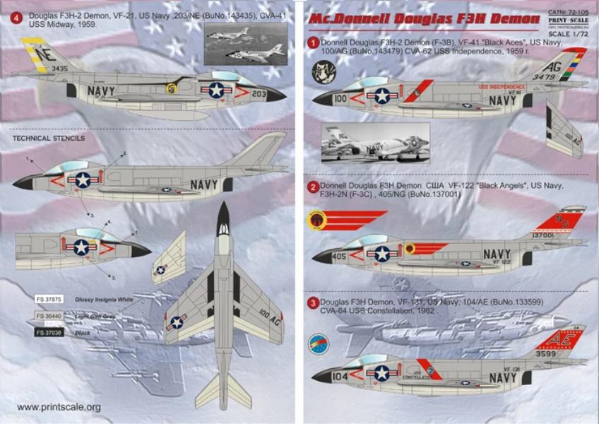 Print Scale 72-105 1/72 McDonnell F-3 Demon Model Decals