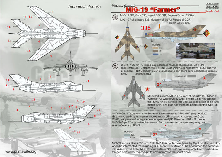Print Scale 72-115 Mikoyan MIG-19 Farmer Decals 1/72