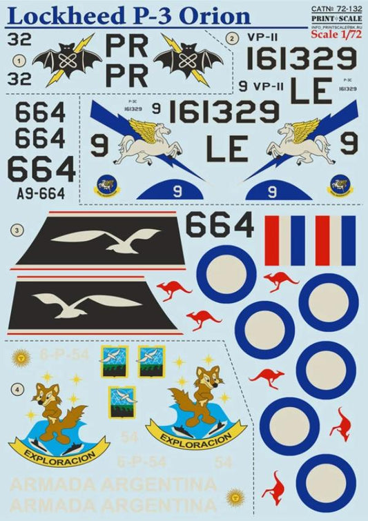 Print Scale 72-132 1/72 Lockheed P-3 Orion Model Decals