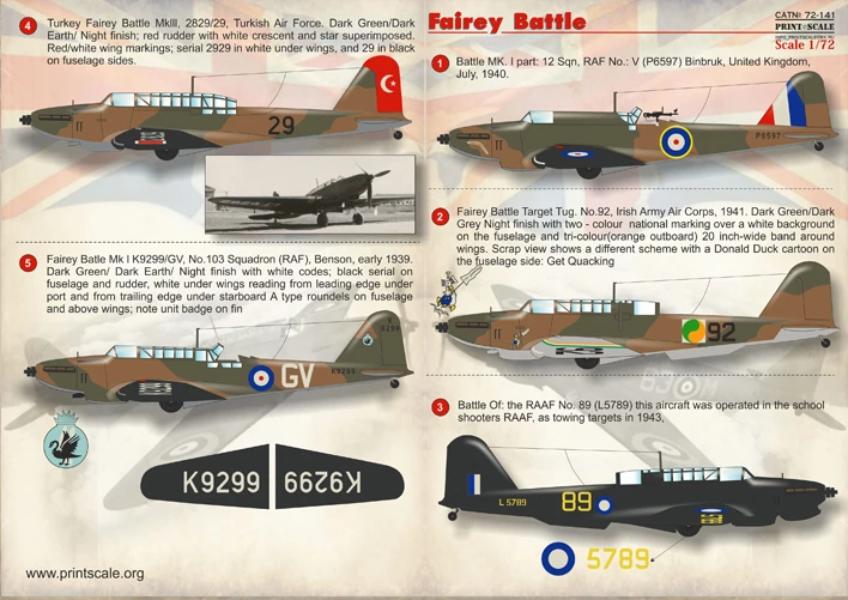 Print Scale 72-141 Fairey Battle Decals 1/72