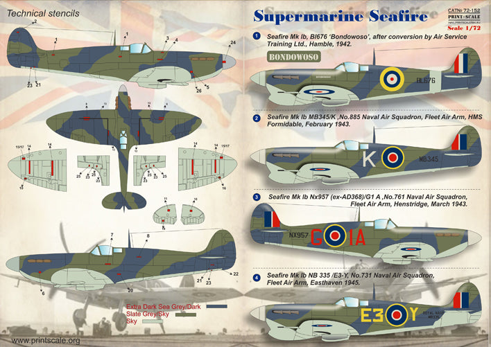 Print Scale 72-152 1/72 Supermarine Seafire Model Decals