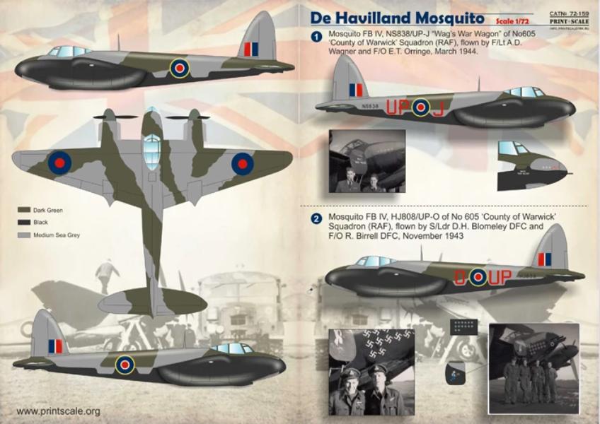 Print Scale 72-159 de Havilland Mosquito Decals - 1/72