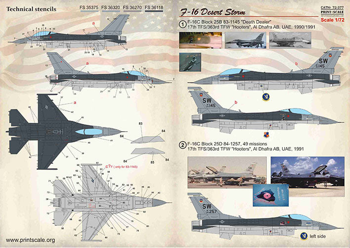 Print Scale 72-377 1/72 F-16 Desert Storm Model Decals