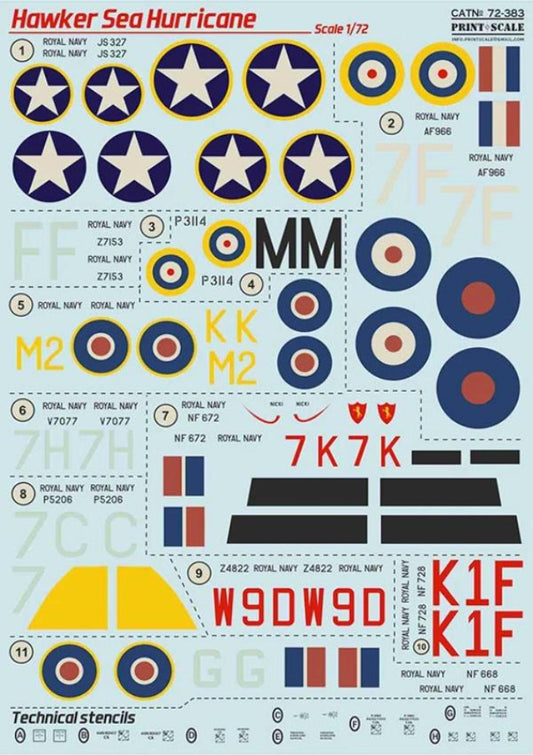 Print Scale 72-383 1/72 Hawker Sea Hurricane Decals 1/72