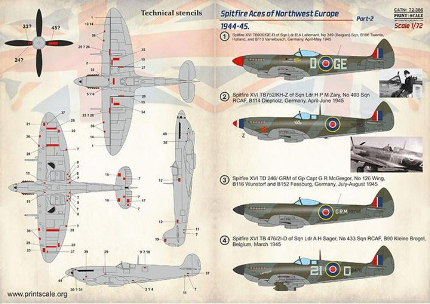 Print Scale 72-386 1/72 Spitfire Aces of Northwest Europe 1944-45 Pt.2
