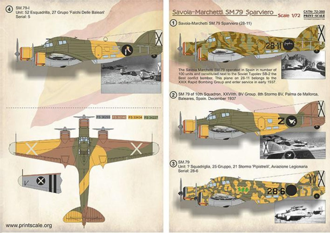 Print Scale 72-388 1/72 Savoia-Marchetti SM-79 Spanish Civil War