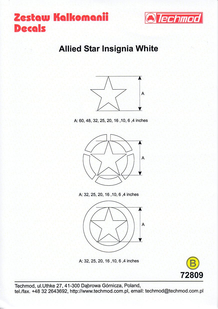 Techmod 72809 Allied Star Insignia White Decals 1/72