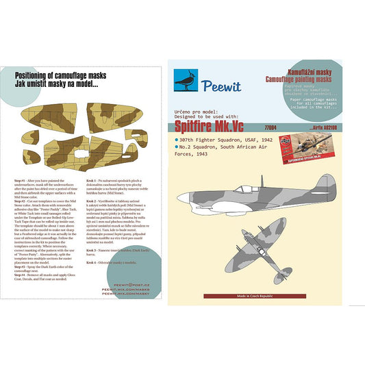 Peewit 77004 Spitfire Mk.Vc Camouflage Masking Set for Airfix 1/72