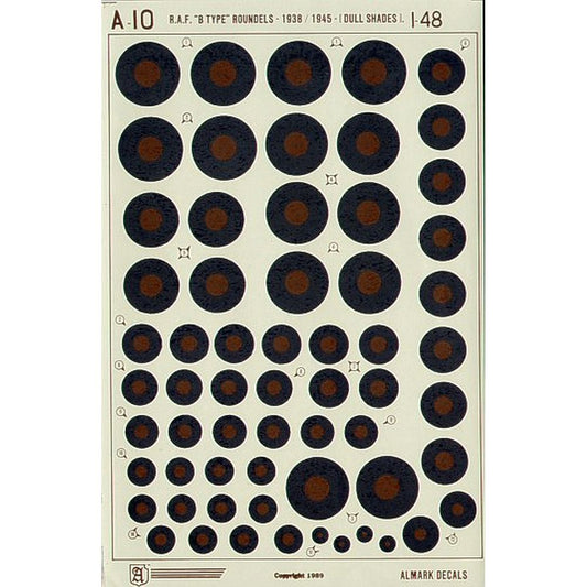 Almark A48-10 RAF B Type Roundels 1938 to 1945 Decals 1/48