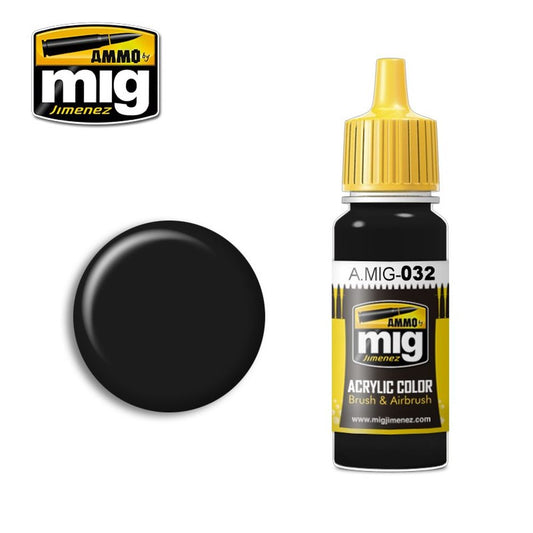 Ammo by Mig A.MIG-032 Satin Black Acrylic Paint 17ml bottle
