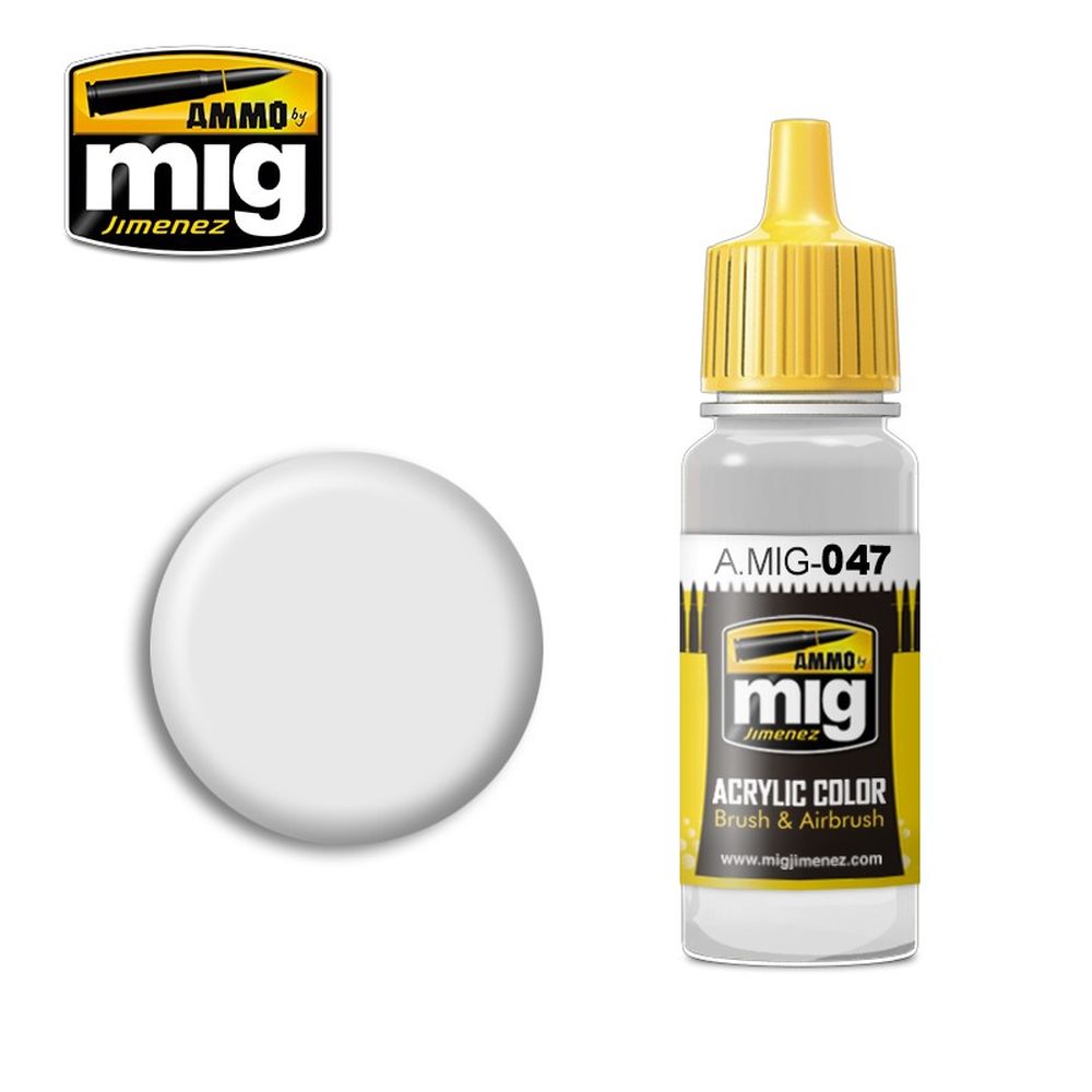 Ammo by Mig A.MIG-047 Satin White Acrylic Paint 17ml bottle