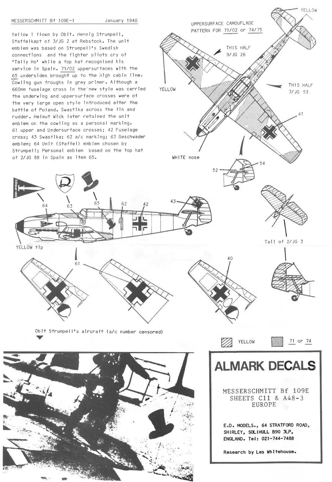Almark A48-3 Messerschmitt Bf 109E Europe Decals 1/48
