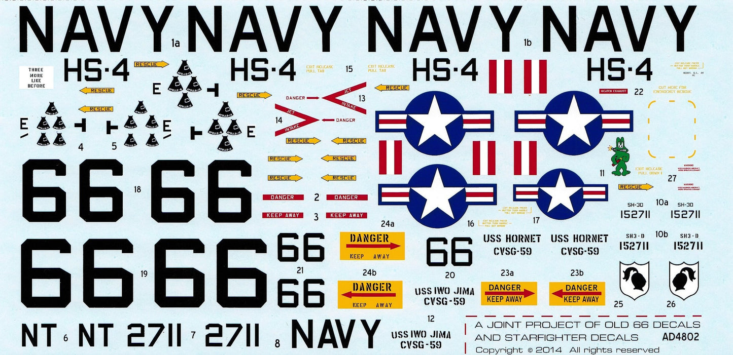 Old 66 Decals AD4802 1/48 SH-3D 152711 "Old 66" Apollo 13 Recovery Model Decals - SGS Model Store