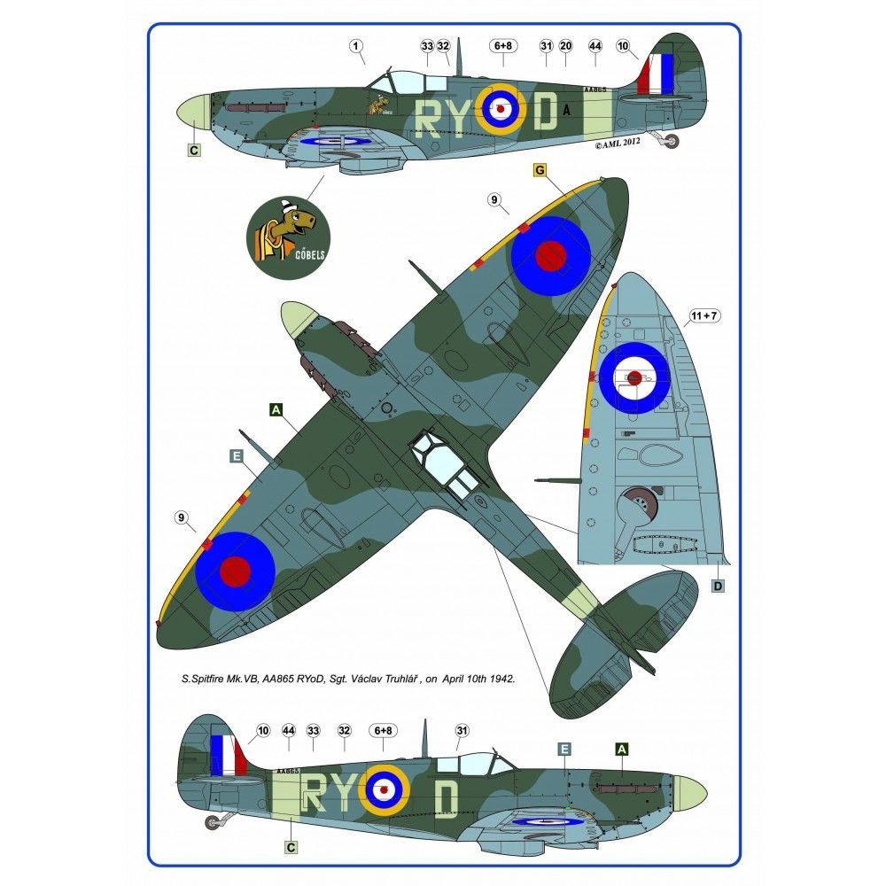 AML AMLD72046 Spitfire Mk.Ia/Vb with drawings of  313th RAF Squadron 1/72