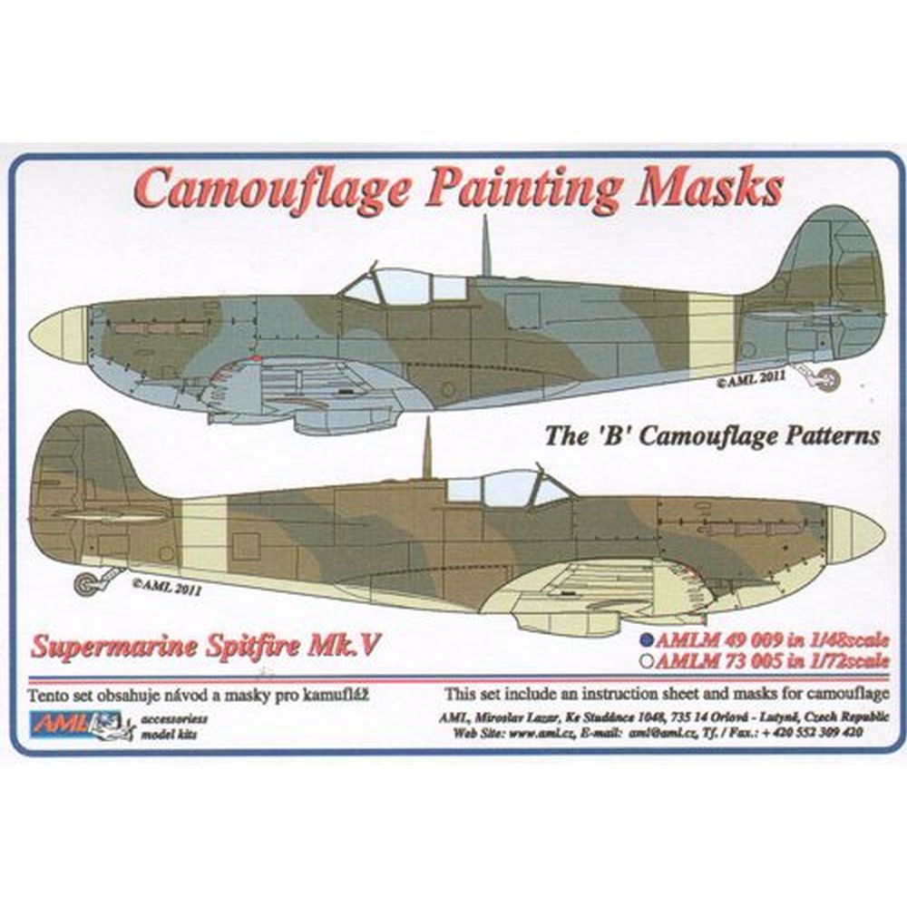 AML AMLM49009 Spitfire Mk.V Camouflage Masks B Pattern 1/48