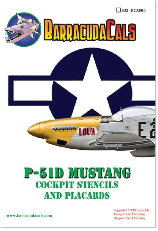 BarracudaStudios BC32010 1/32 P-51D Mustang Cockpit Stencils & Placards Model Decals - SGS Model Store