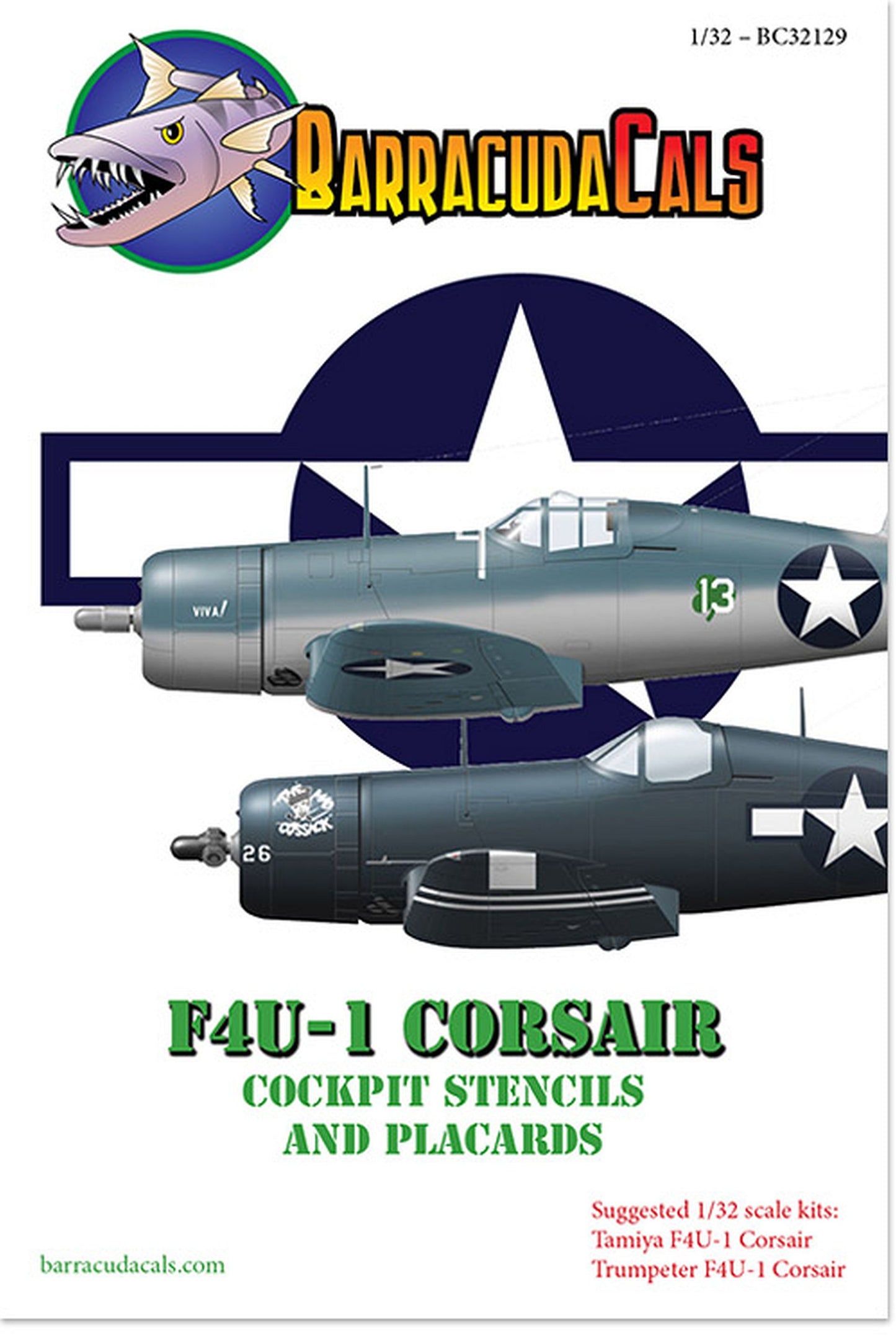 BarracudaStudios BC32129 F4U-1 Corsair Cockpit Stencils and Placards Decals 1/32