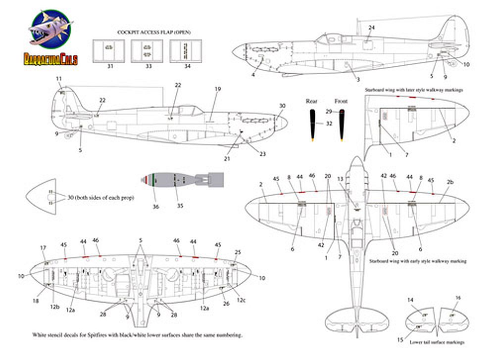 BarracudaStudios BC72377 Spitfire Early Mark Airframe Stencils 1/72