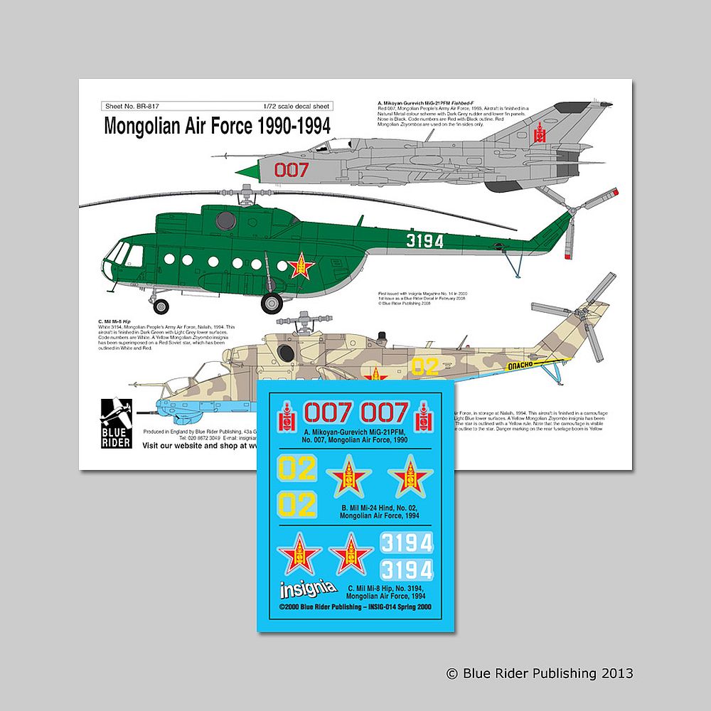 Blue Rider BR-817 Mongolian Air Force 1990-94 Decals 1/72