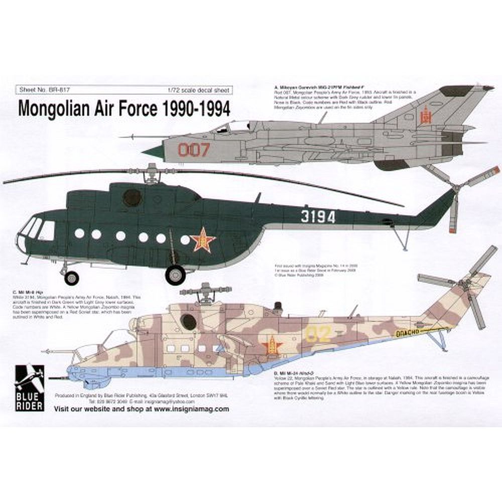 Blue Rider BR-817 Mongolian Air Force 1990-94 Decals 1/72