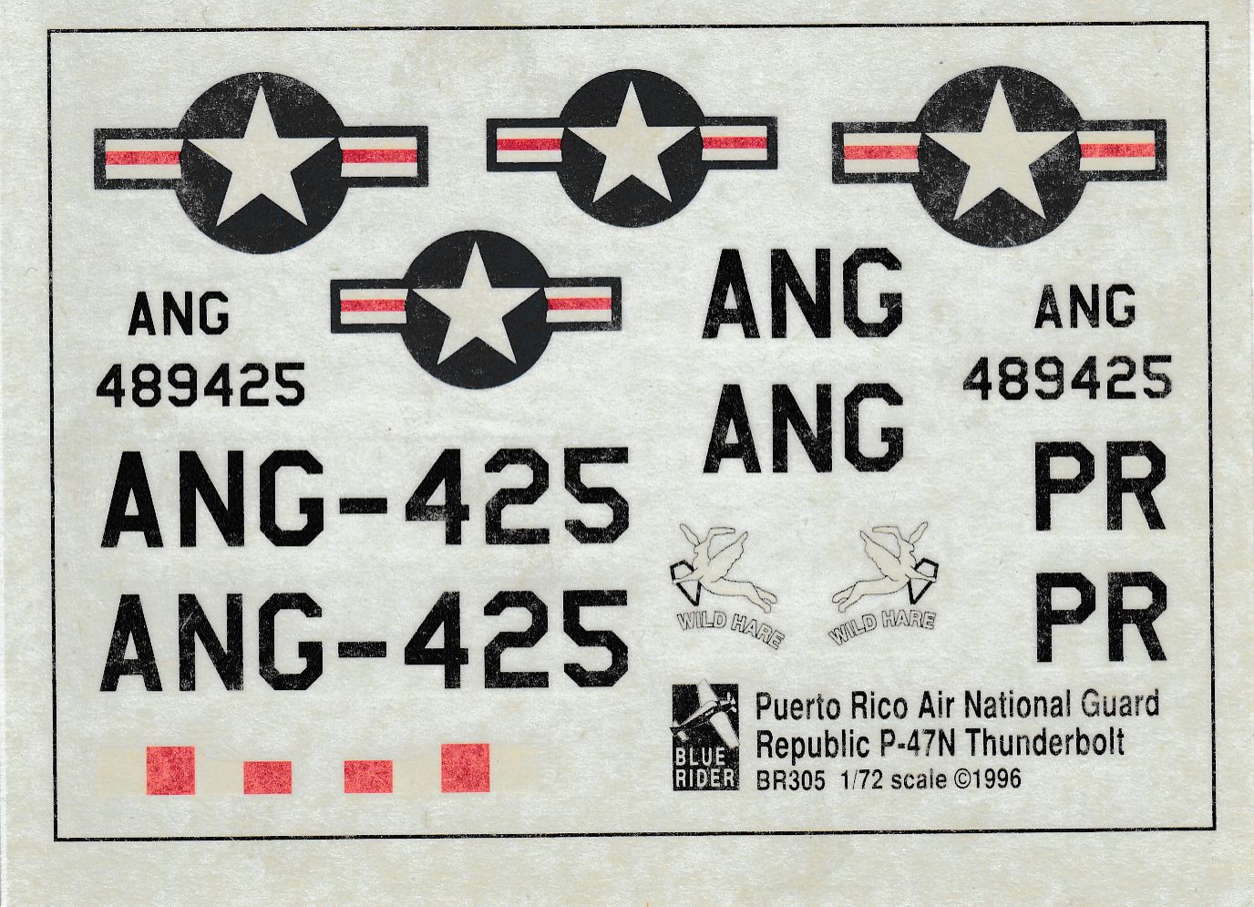 Blue Rider BR305 1/72 Puerto Rico ANG Republic F-47N Thunderbolt Decals