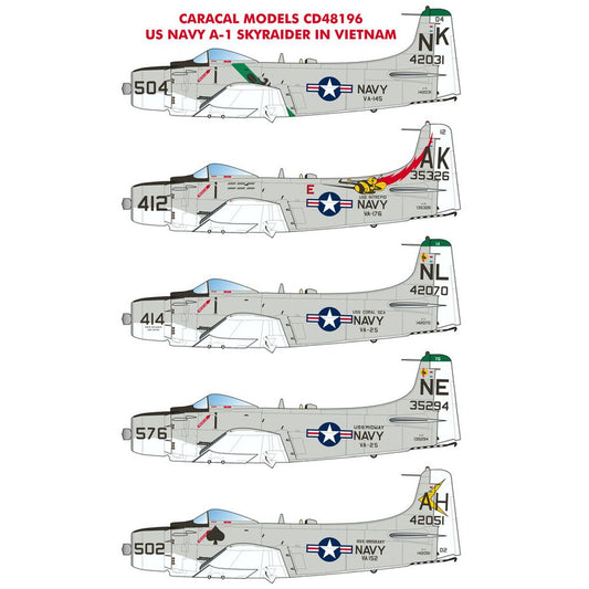 Caracal Models CD48196 US Navy A-1 Skyraider In Vietnam Decals 1/48
