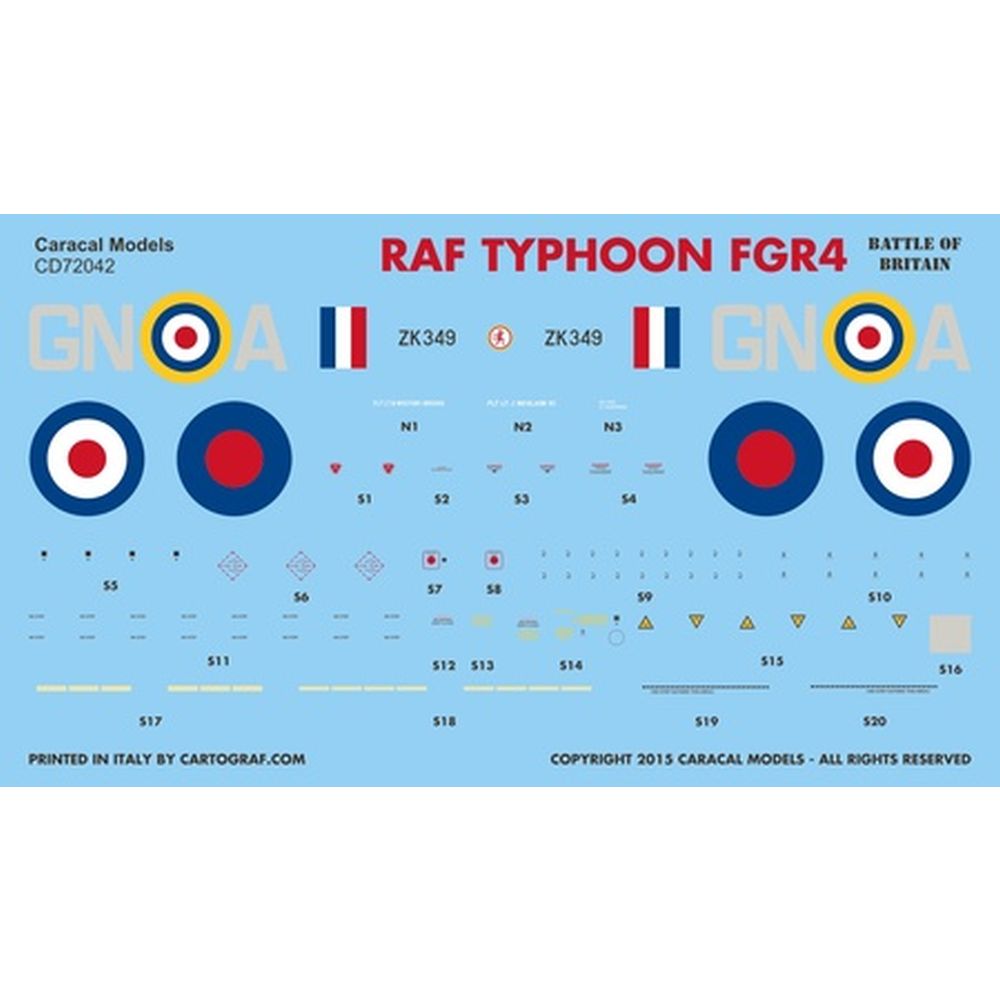 Caracal Models CD72042 RAF Typhoon FGR4 Battle of Britain Decals 1/72