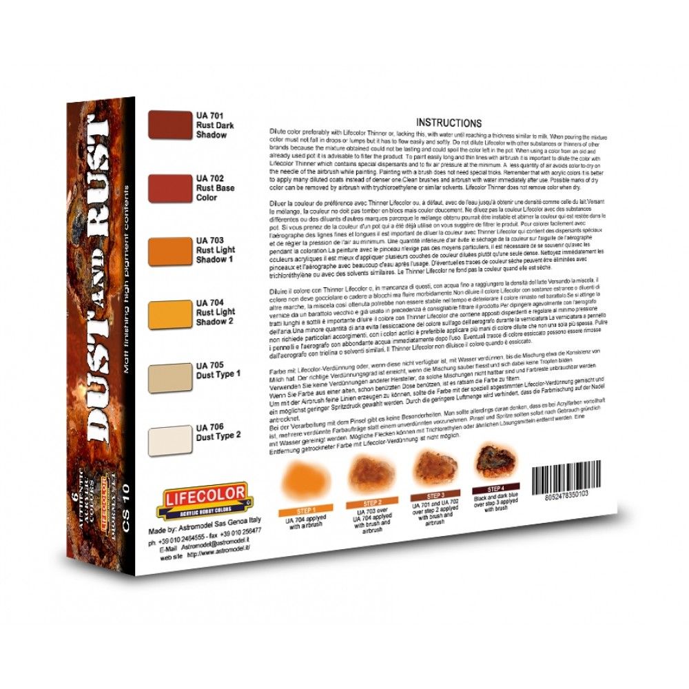 LifeColor CS10 Dust And Rust Paint Set 6x 22ml Acrylic Colours