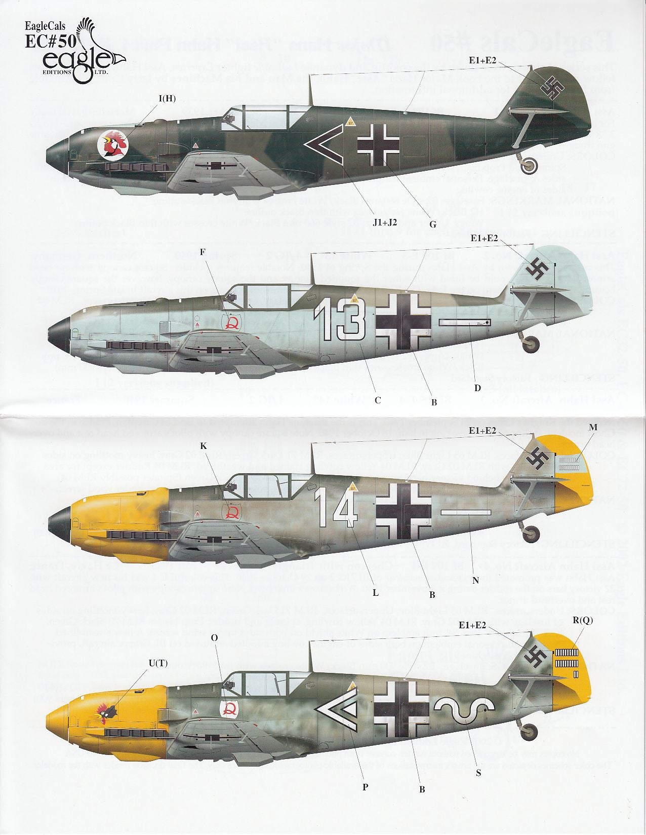 EagleCals #50 Bf 109 E-3 and E-4s flown by Hans “Assi” Hahn - 1/72