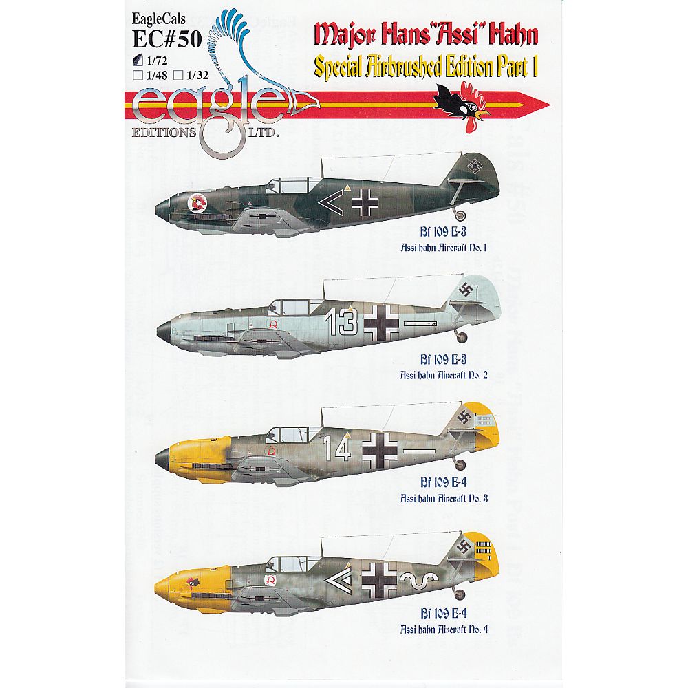 EagleCals #50 Bf 109 E-3 and E-4s flown by Hans “Assi” Hahn - 1/72