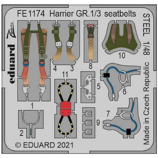 Eduard FE1174 Harrier GR.1/3 seatbelts STEEL for Kinetic Model 1/48