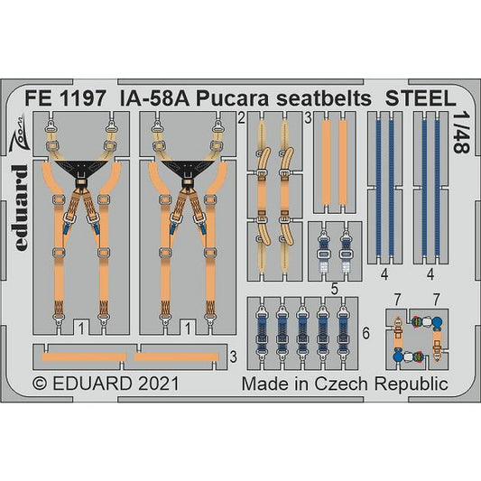 Eduard FE1197 F.M.A. IA-58A Pucara seatbelts STEEL for Kinetic 1/48