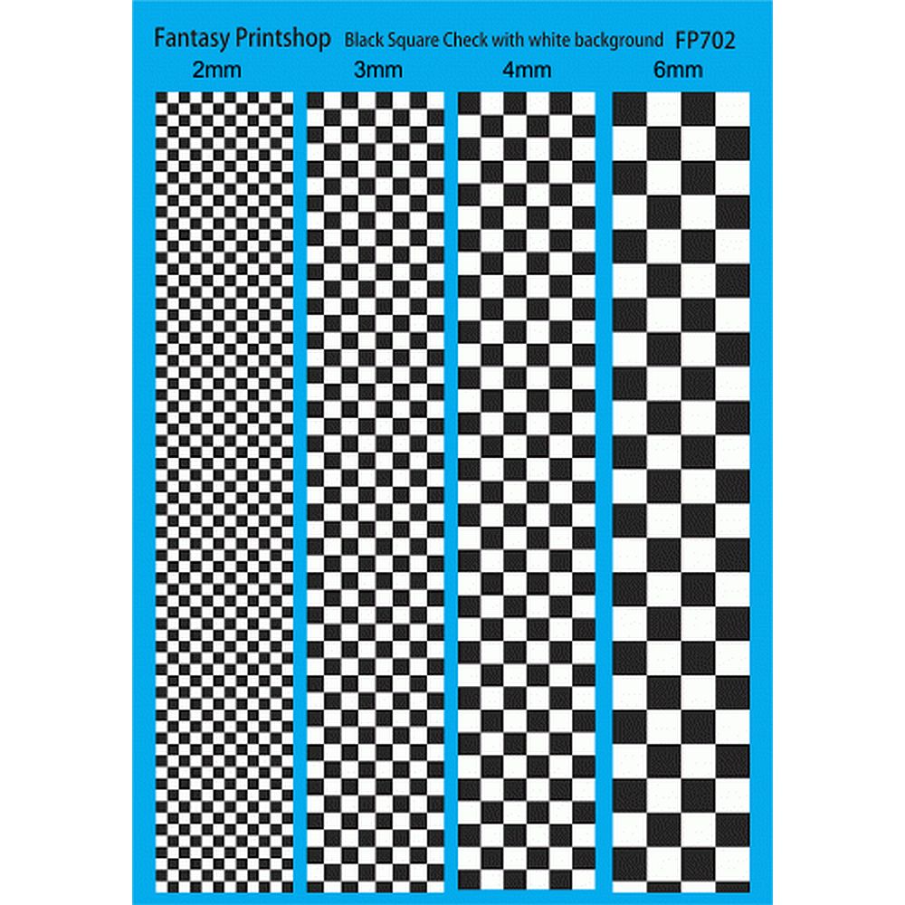 Fantasy Printshop FP702 White and Black Square Checks 2, 3, 4, 6, mm Decals