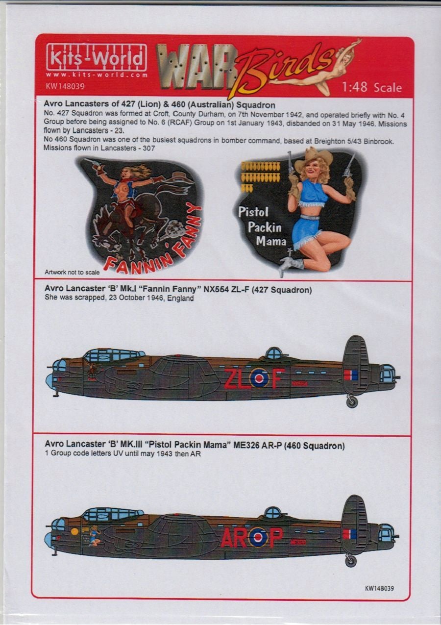 Kits-World KW148039 1/48 Avro Lancasters of 427 & 460 Squadron Decals - SGS Model Store