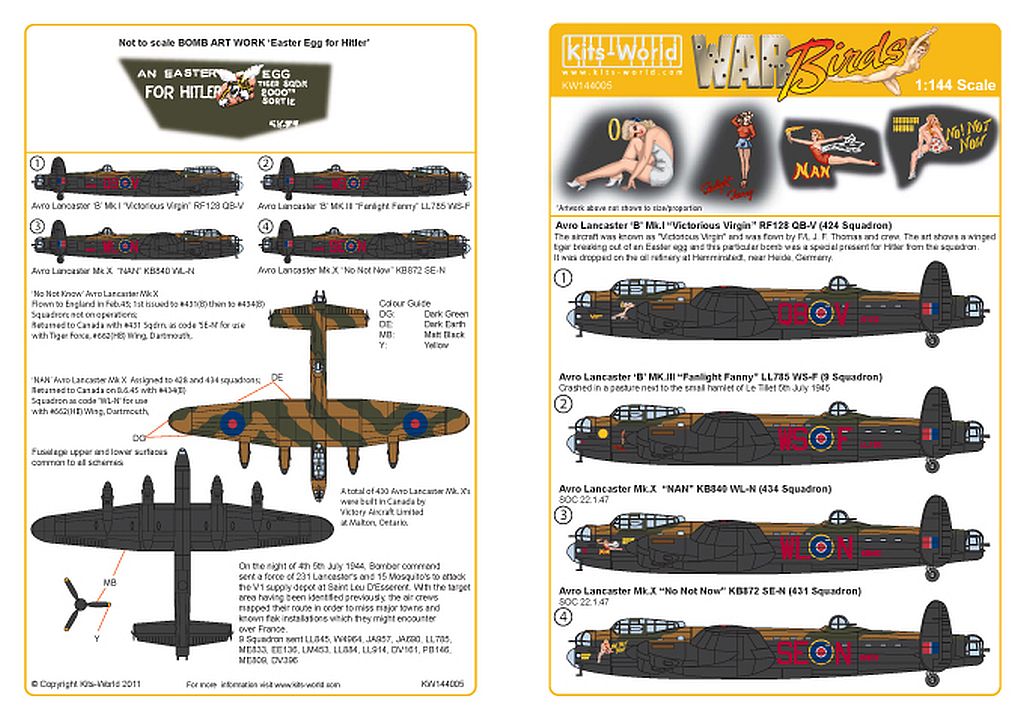 Kits-World KW144005 1/144 Avro Lancaster B.I/III/X Decals