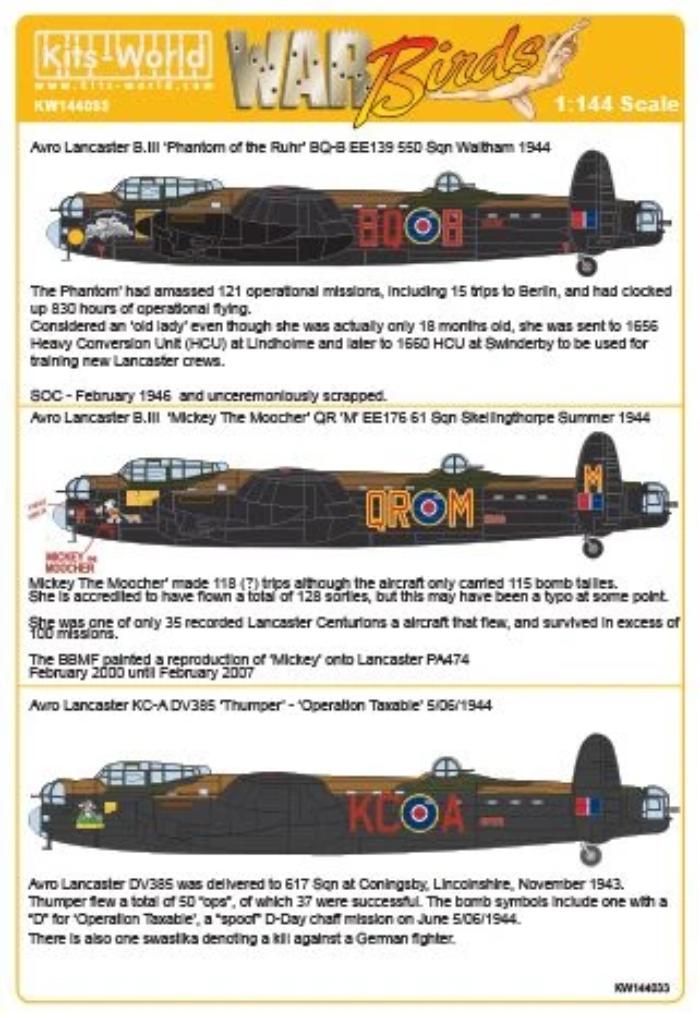 Kits-World KW144033 1/144 Avro Lancaster B.I/III Decals