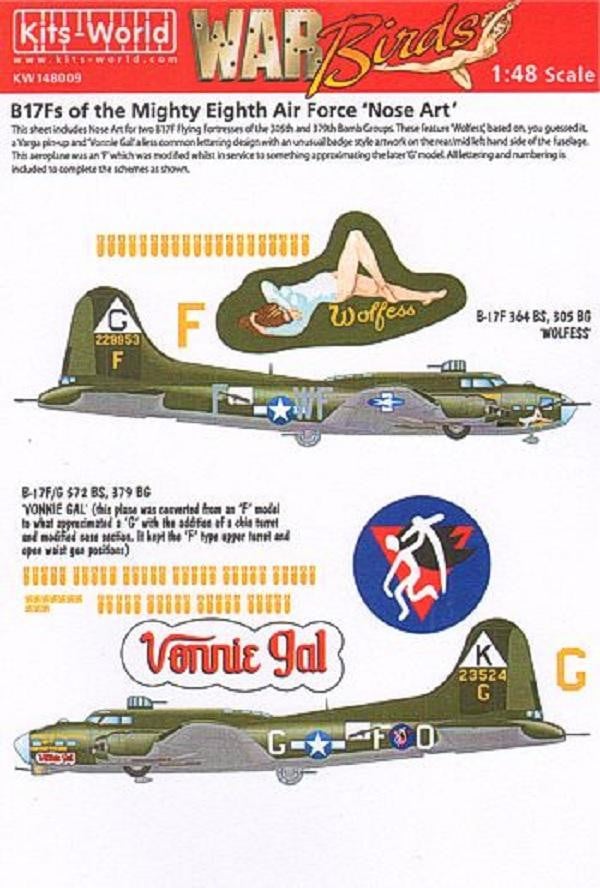 Kits-World KW148009 1/48 B-17Fs Mighty Eighth Air Force ‘Nose Art’ Model Decals - SGS Model Store