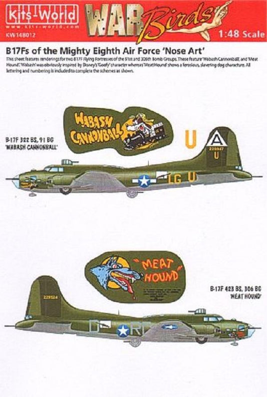 Kits-World KW148012 1/48 B-17Fs Mighty Eighth Air Force ‘Nose Art’ Model Decals - SGS Model Store