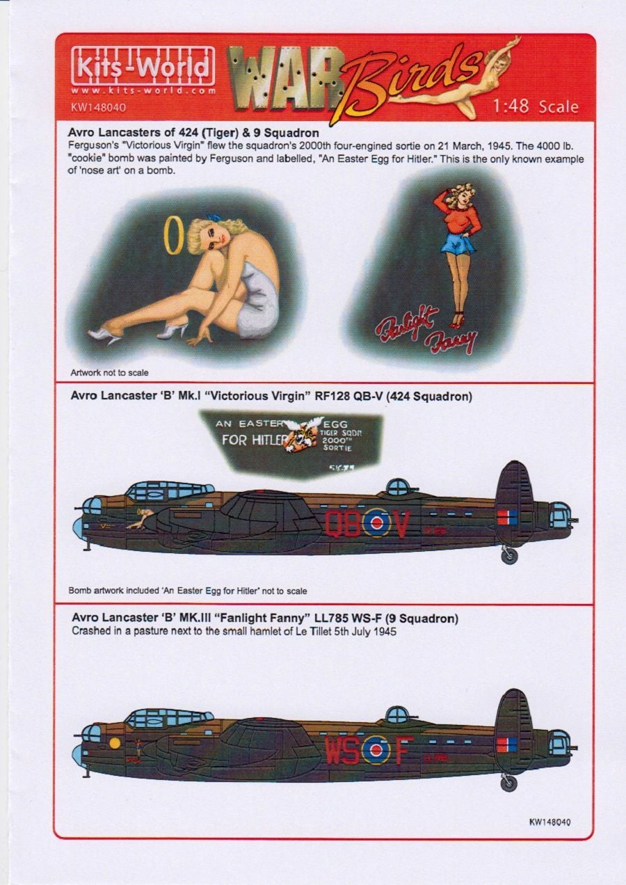 Kits-World KW148040 1/48 Avro Lancasters of 424 & 9 Squadron Decals - SGS Model Store