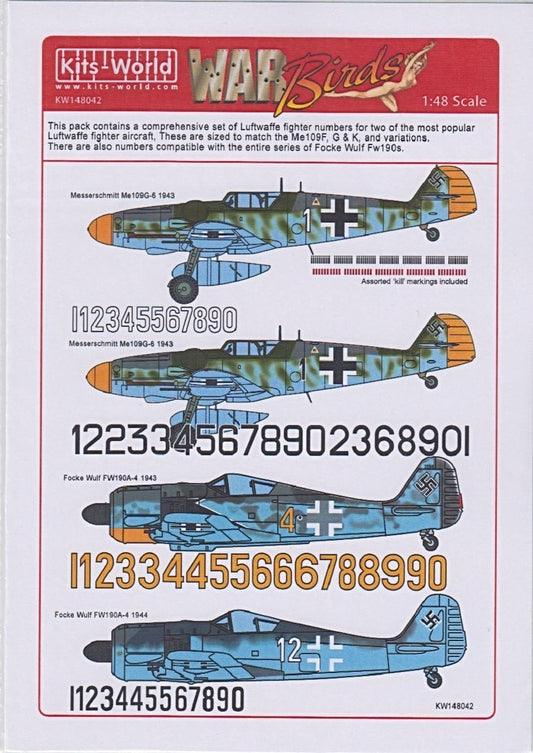 Kits-World KW148042 1/48 Luftwaffe Fighter Numbers Model Decals - SGS Model Store