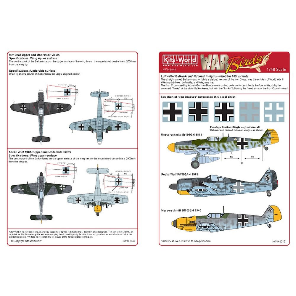 Kits-World KW148049 War Birds Luftwaffe ' Balkenkreuz' National Insignia 1/48