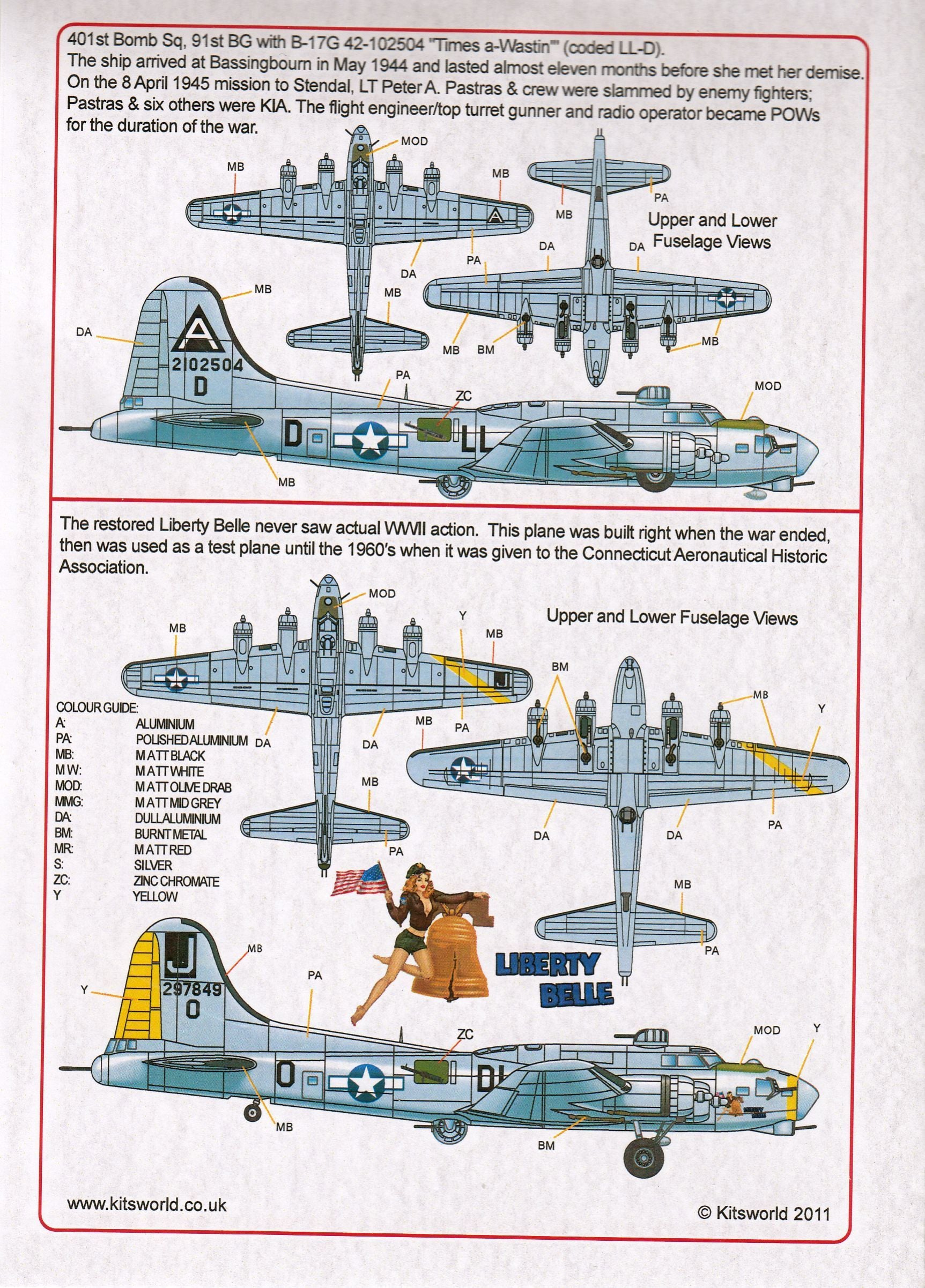 Kits-World KW148053 1/48 B17G Flying Fortress 'Liberty Belle' Model Decals - SGS Model Store