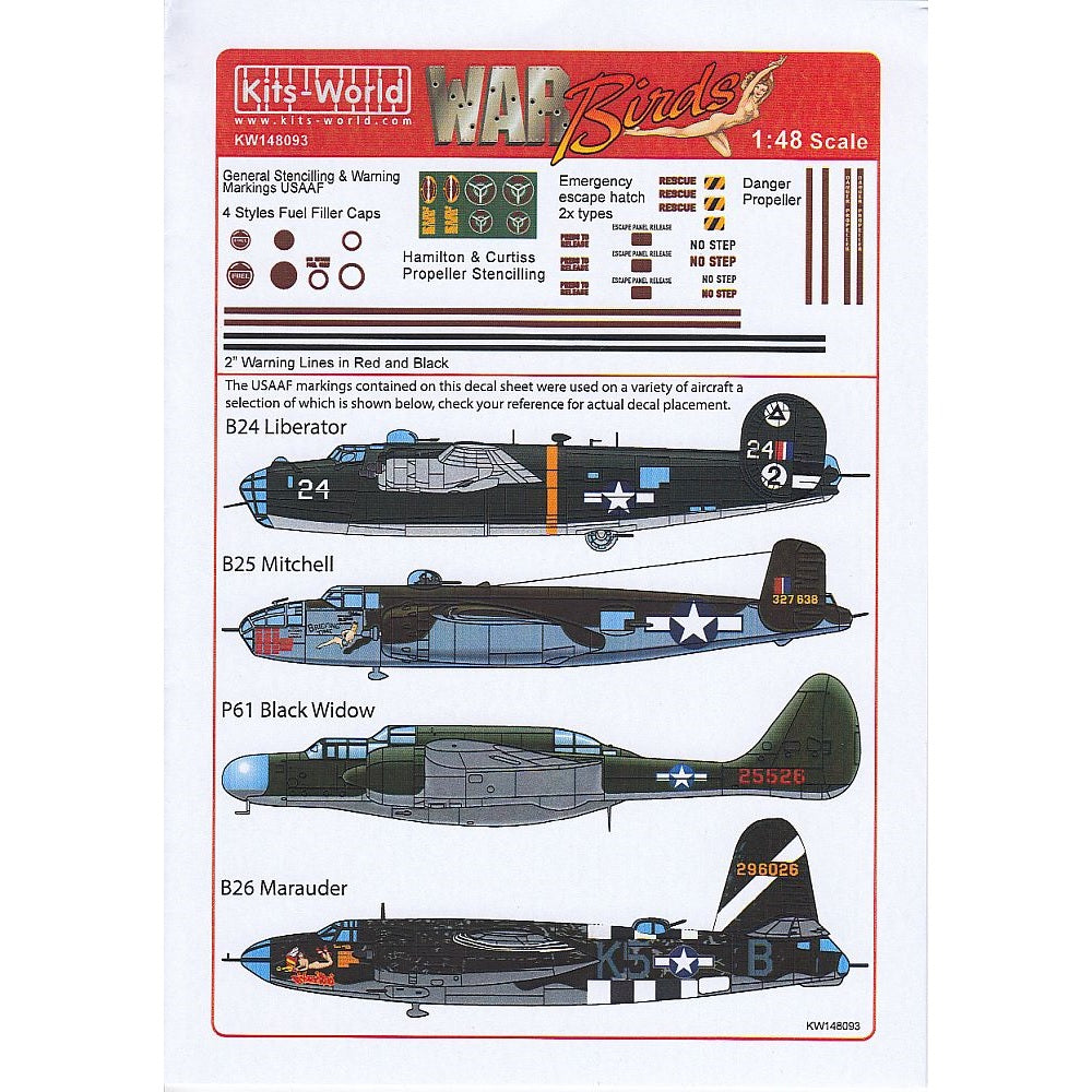 Kits-World KW148093 War Birds USAAF General Stencilling 1/48