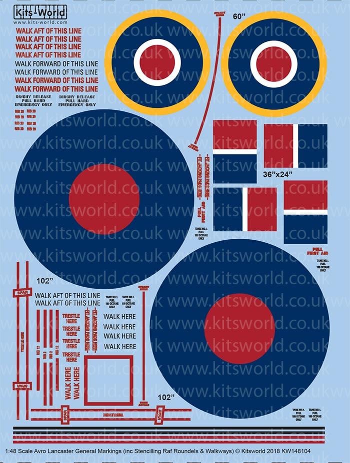 Kits-World KW148104 1/48 Avro Lancaster General Markings Model Decals - SGS Model Store