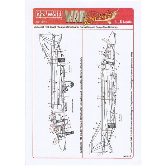 Kits-World KW148118 War Birds Phantom F-4B, C and D Data Stencilling 1/48
