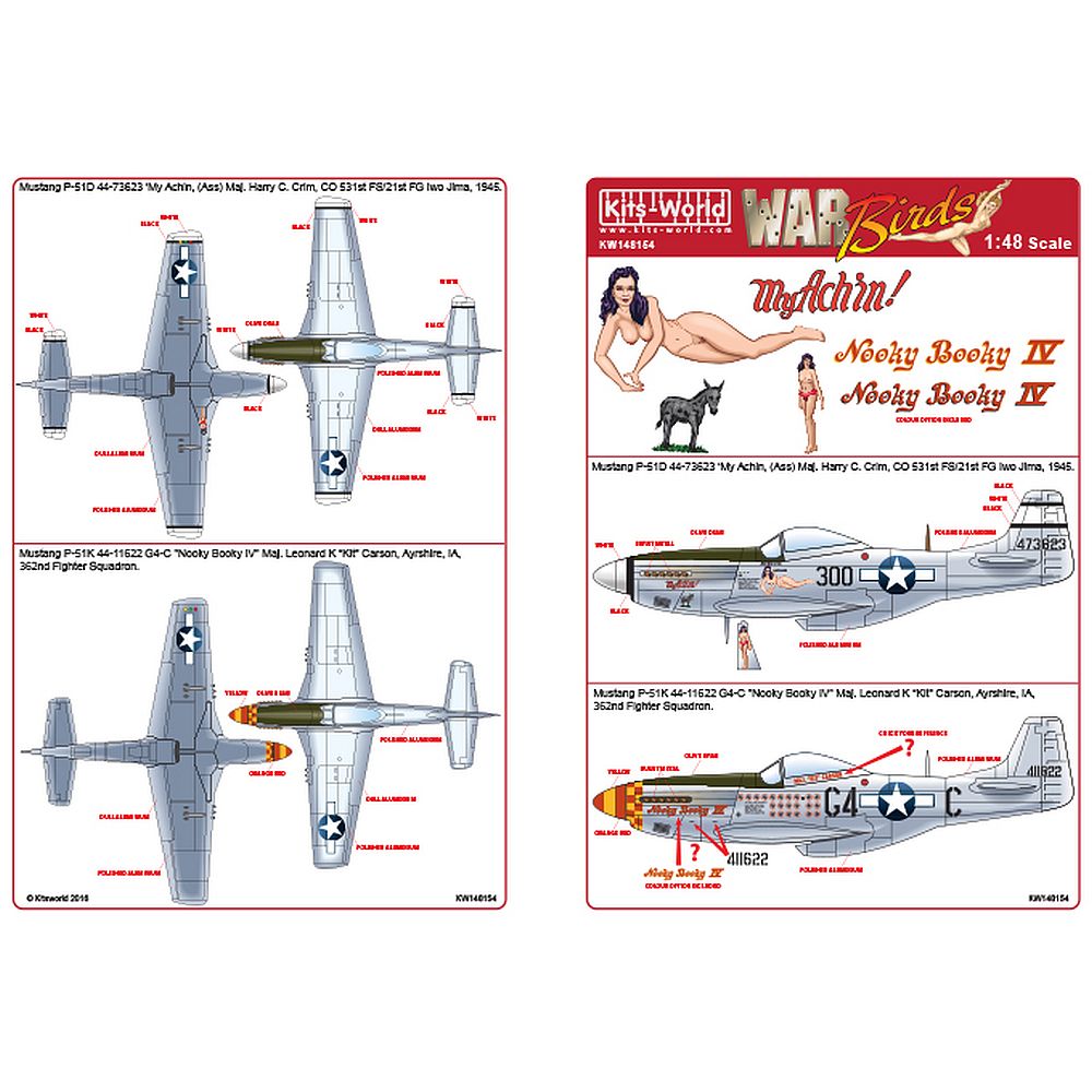 Kits-World KW148154 War Birds P-51D "My Achin Ass", "Nooky Booky IV" 1/48