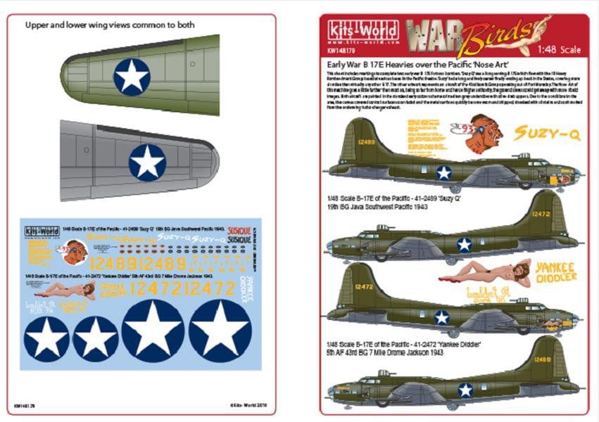 Kits-World KW148179 1/48 B-17E Flying Fortress over the Pacific Model Decals - SGS Model Store