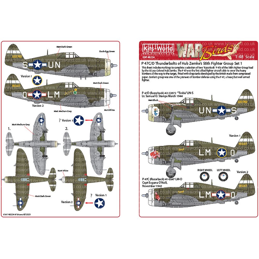 Kits-World KW148224 P-47C/Ds Thunderbolts 56th Fighter Group 1/48