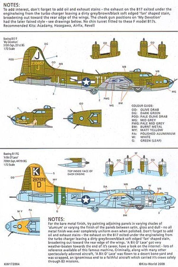 Kits-World KW172004 1/72 B-17F/G Fortress - 'My Devotion/A Bit o' Lace' Decals - SGS Model Store